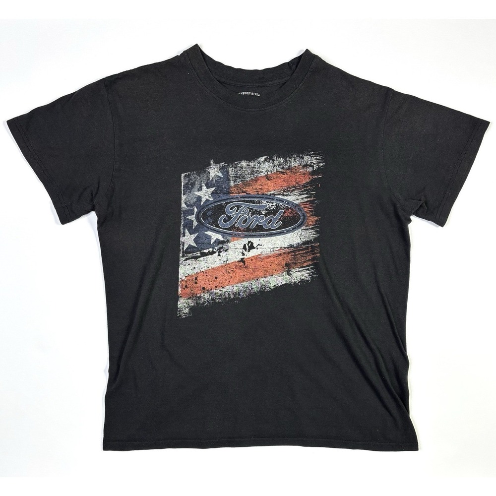 Ford Motors T-Shirt Adult Large Buckhorn River USA Flag Graphic Black